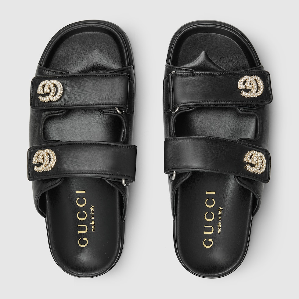 Women's sandal with Double G in black leather | GUCCI® US