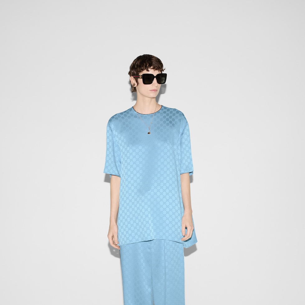 GG satin top in light blue | GUCCI® CA