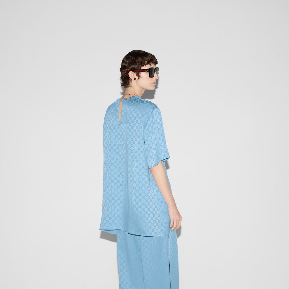 GG satin top in light blue | GUCCI® US