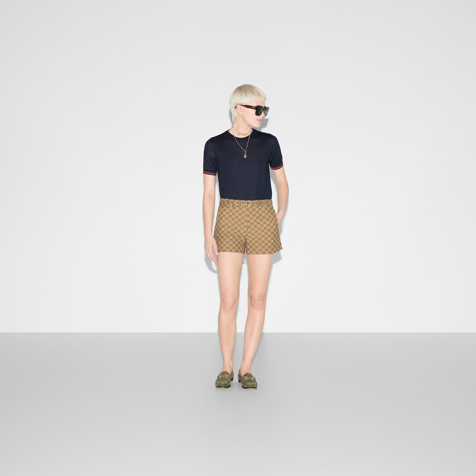Extra fine cashmere silk top in navy | GUCCI® US