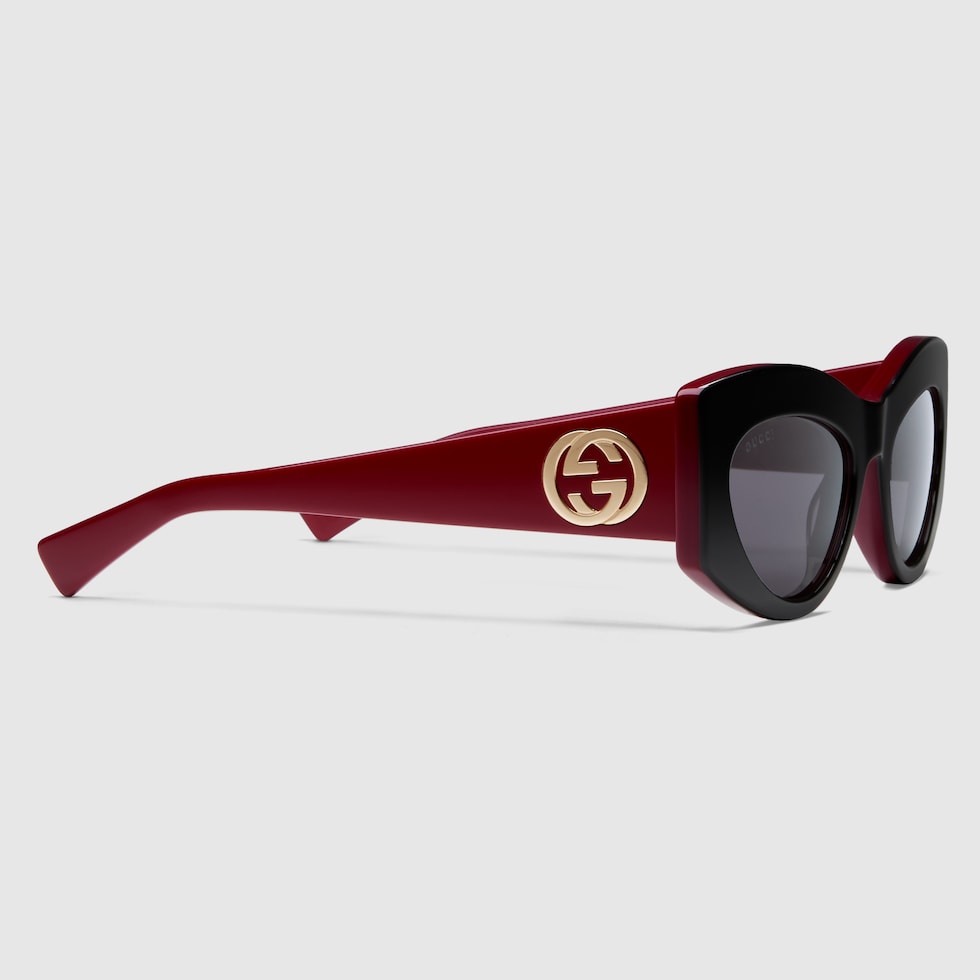 Cat eye Frame Sunglasses In Black And Gucci Rosso Ancora Red GUCCI UK