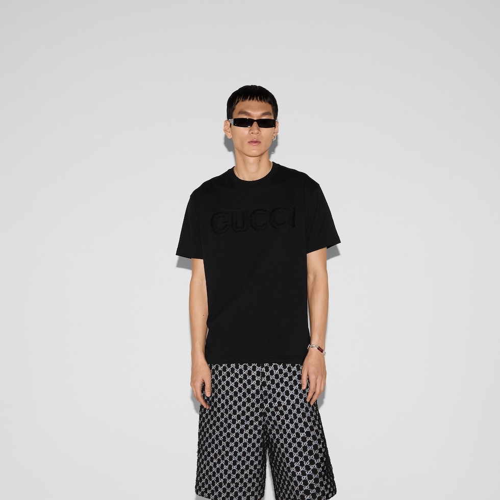 【送料&関税込】Gucci Black Jersey Top Cotton jersey T-shirt with embroidery in black | GUCCI® US