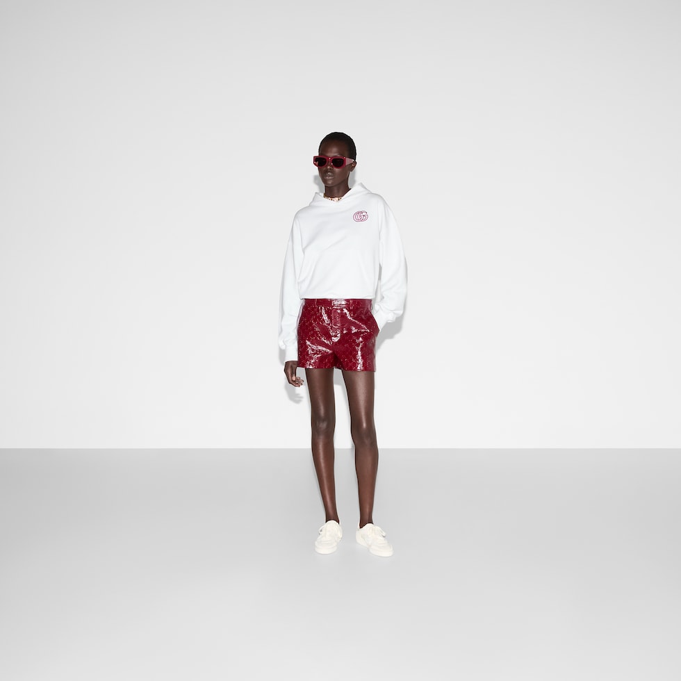 Embroidered cotton jersey hooded sweatshirt in white | GUCCI® US