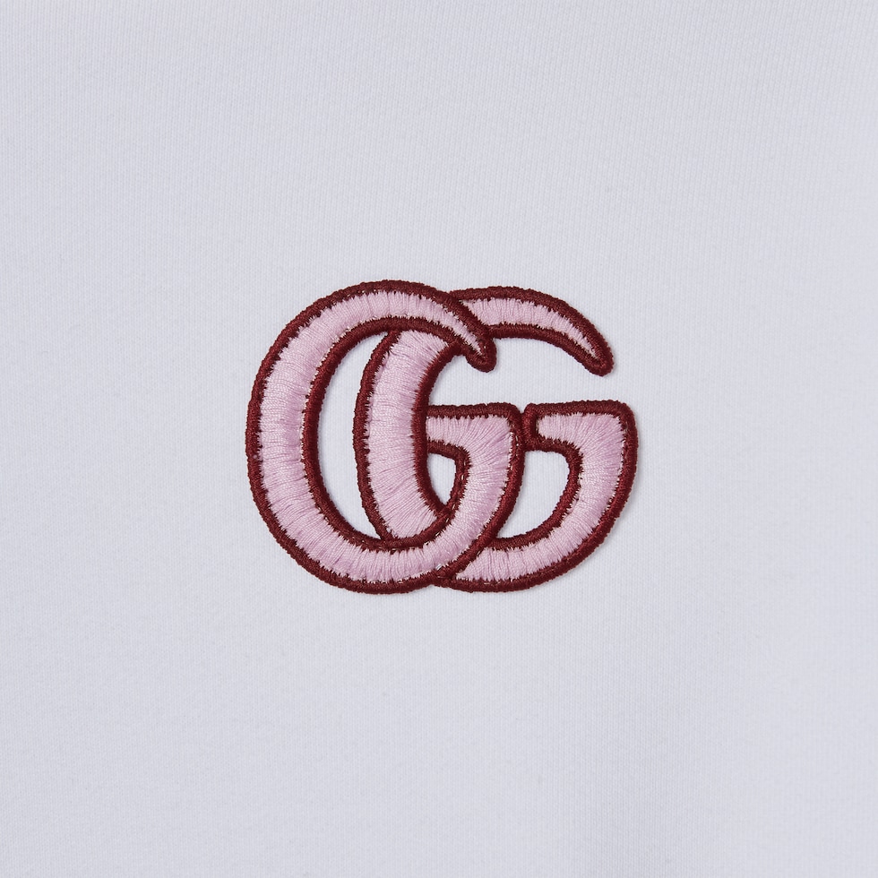 Embroidered cotton jersey hooded sweatshirt in white | GUCCI® US