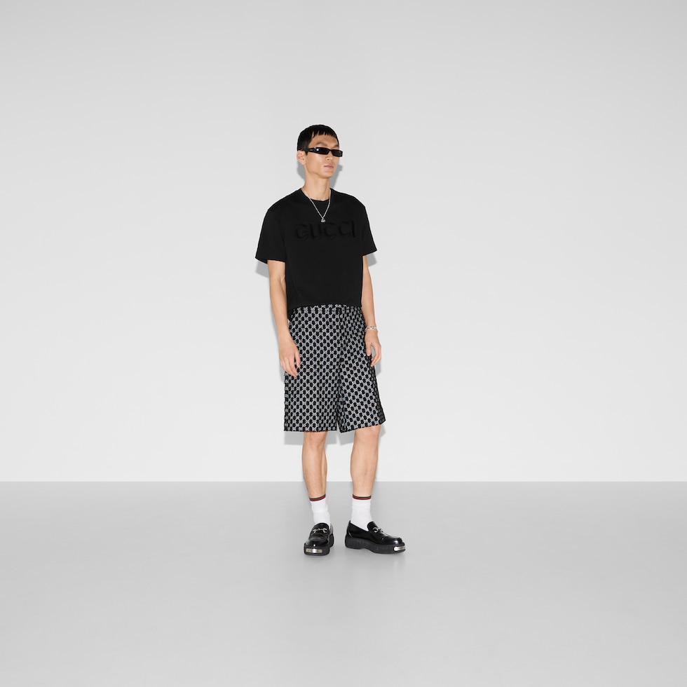 Cotton jersey T-shirt with embroidery in black | GUCCI® US