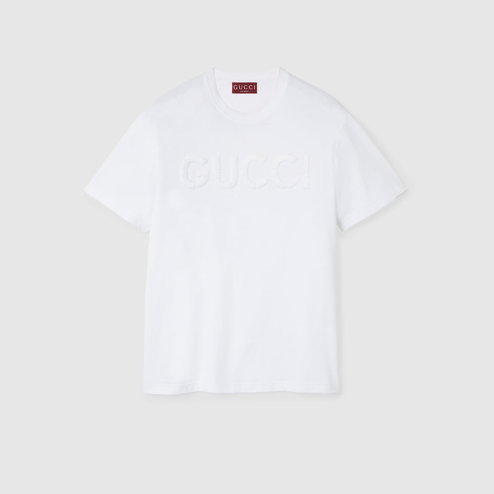 【GUCCI】Embroidered cotton jersey short sleeve T-shirt/ Embroidered cotton jersey T-shirt in white | GUCCI® US