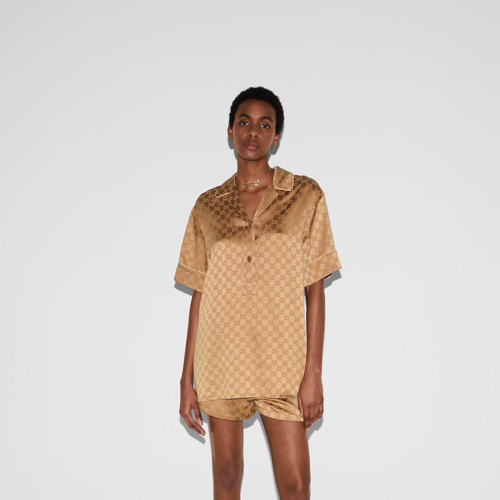 Tシャツ・カットソー GUCCI FW25 Orange satin shirt (836310ZAQKJ 7481) GG satin shirt in bright orange | GUCCI® US