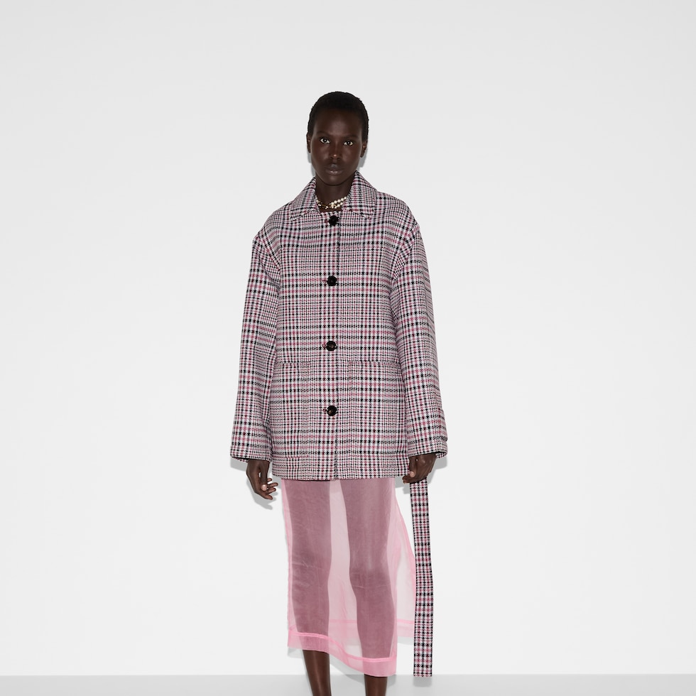 Check wool crêpe jacket in multicolor | GUCCI® US Check wool crêpe jacket in multicolor | GUCCI® US