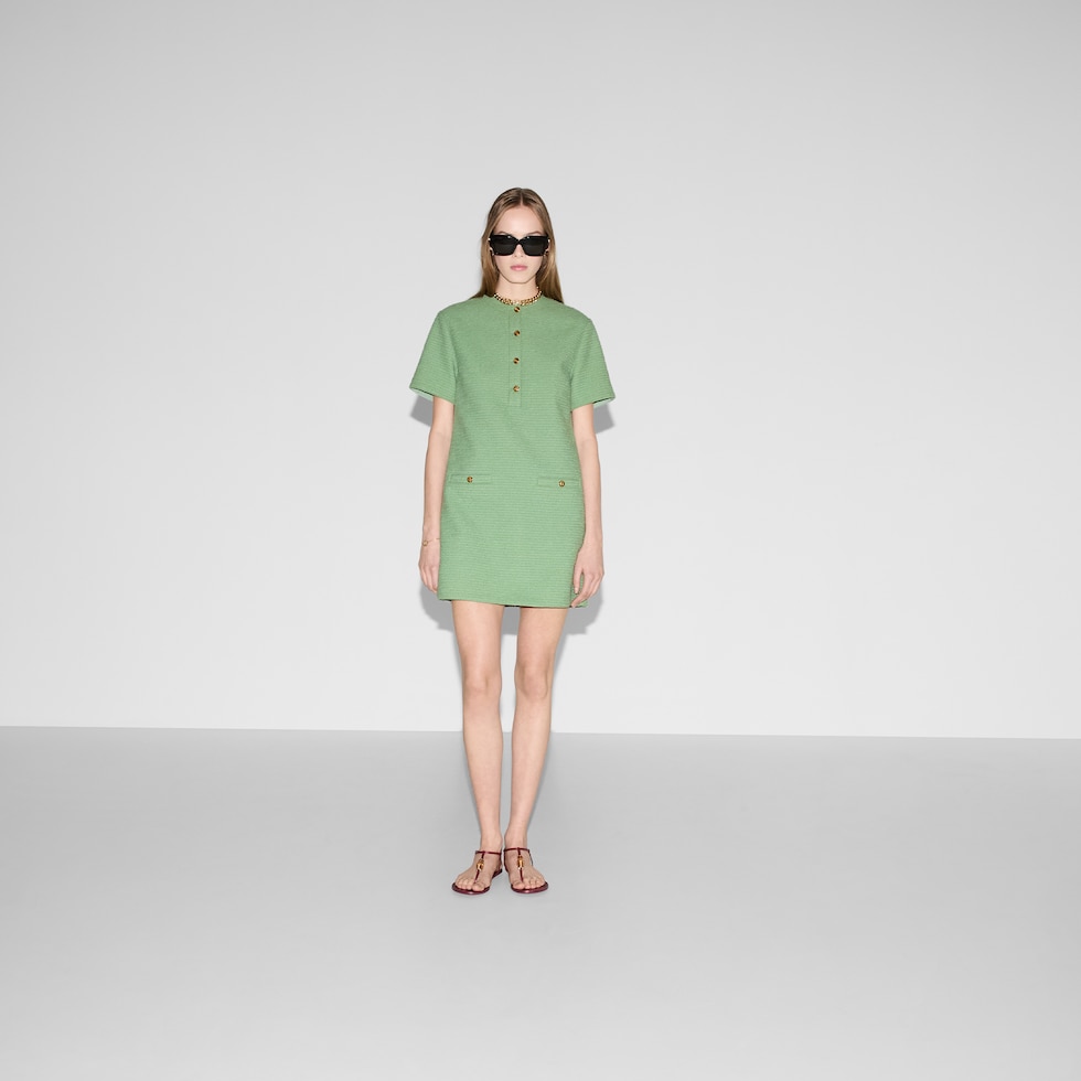 Cotton bouclé mini dress in green | GUCCI® US Cotton bouclé mini dress in green | GUCCI® US