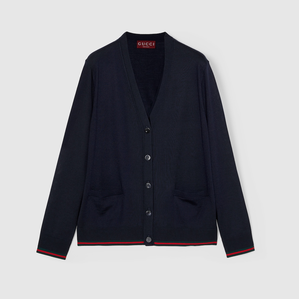 Extra fine cashmere silk cardigan in navy | GUCCI® US