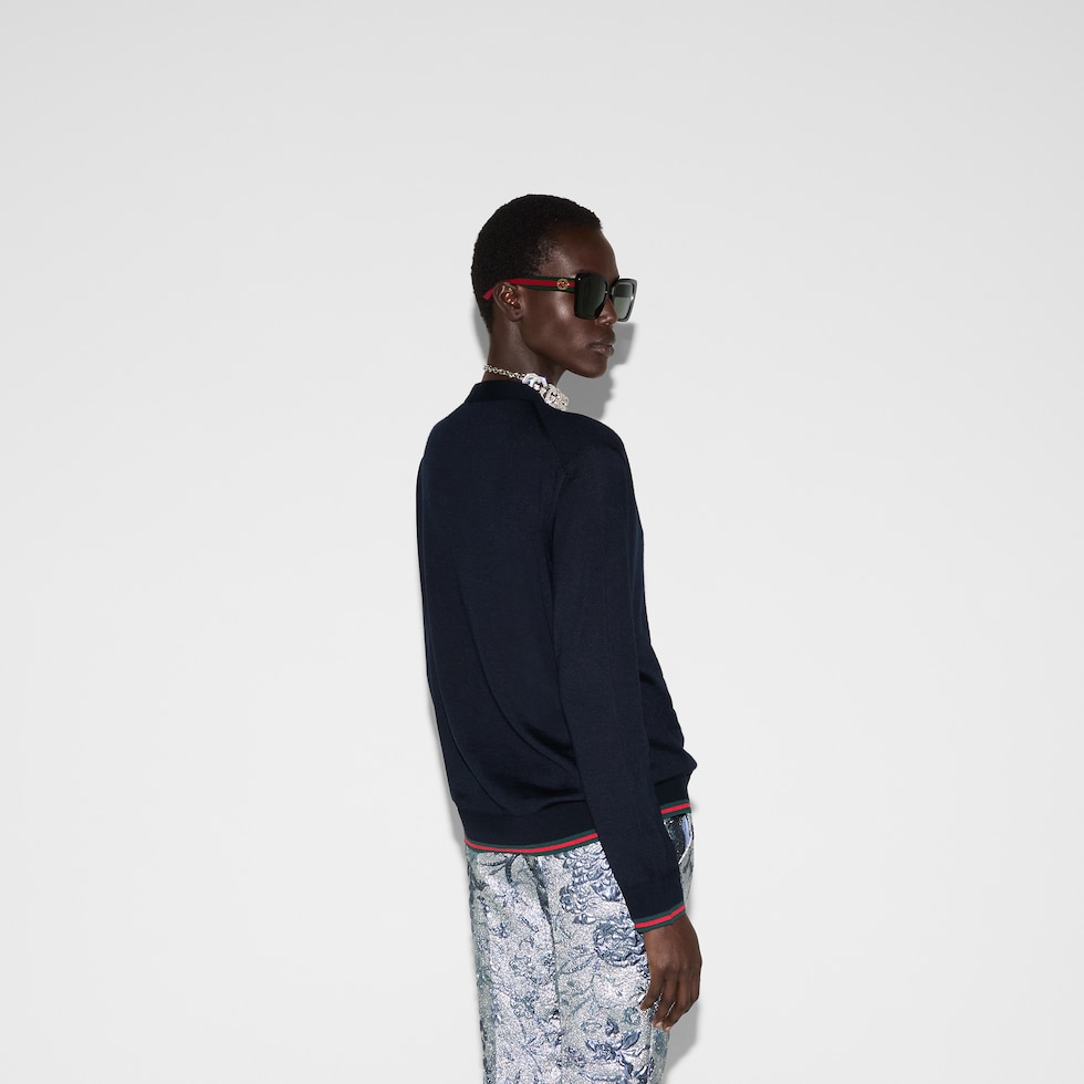 Extra fine cashmere silk cardigan in navy | GUCCI® US