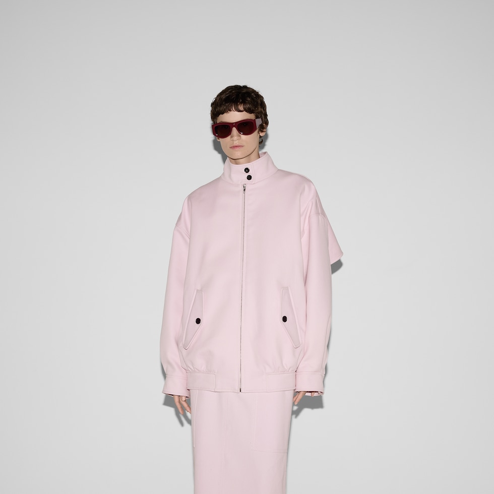 Cotton canvas delavé bomber jacket in light pink | GUCCI® US Cotton canvas delavé bomber jacket in light pink | GUCCI® US