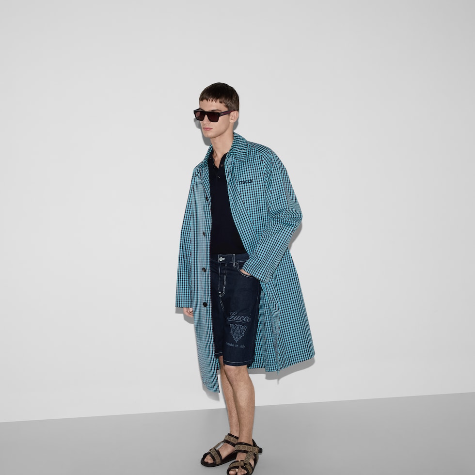 Silk cotton polo shirt with Web in navy | GUCCI® US