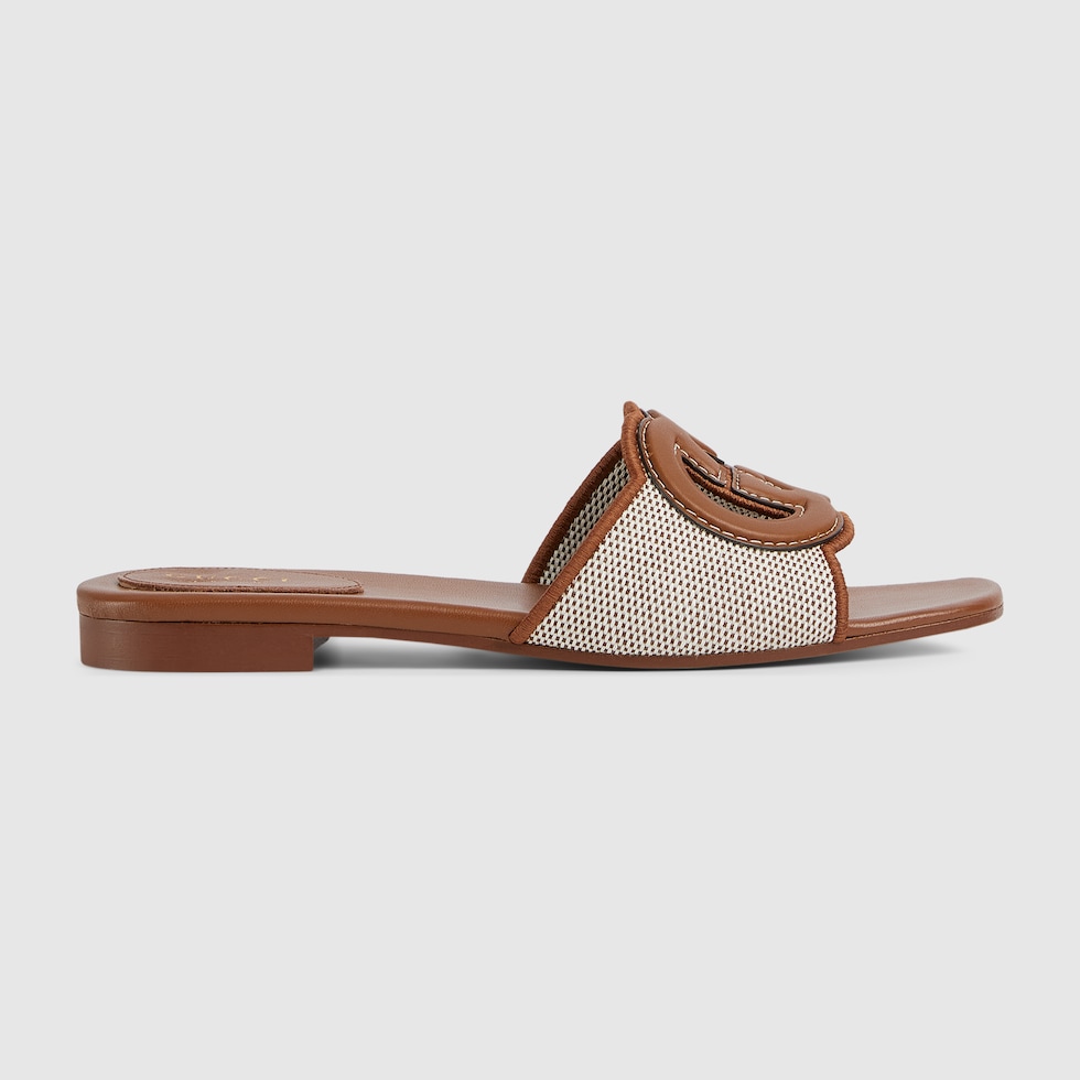 Ciabattina In Pelle Con Fasce Intrecciate, Donna, Marrone - Elegante Per Estate E Serate
