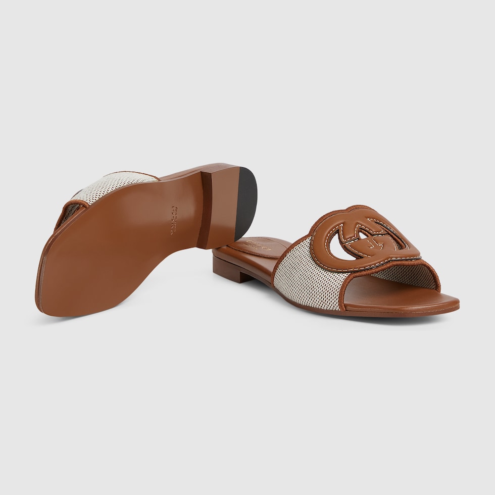 GUCCI ブラウン ミュール Women's slide sandal with Interlocking G in brown leather
