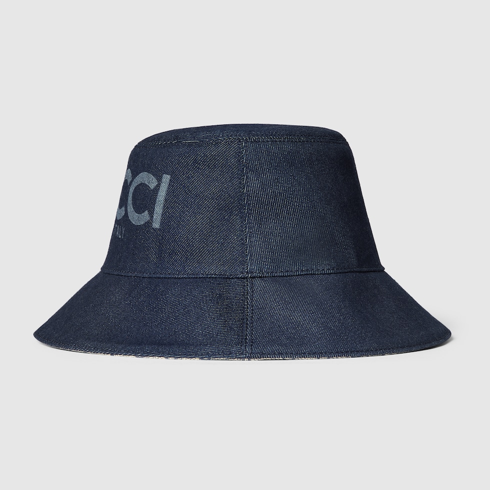 Lasered denim bucket hat in dark blue | GUCCI® US