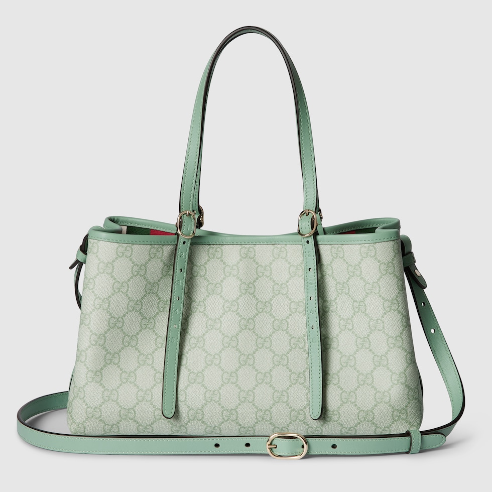 GG Emblem small tote bag in sage green fabric | GUCCI® US