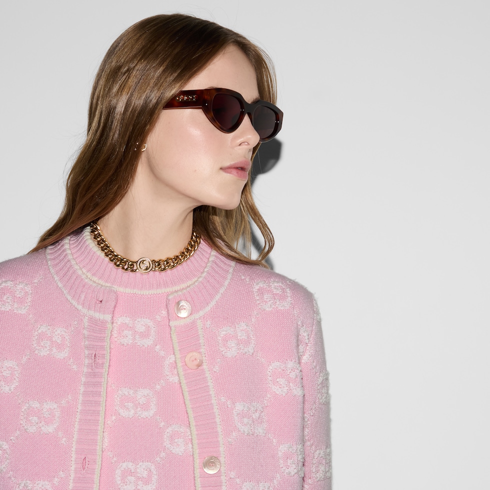 GG羊毛结子绒提花开衫in 浅粉色和白色| GUCCI® UK