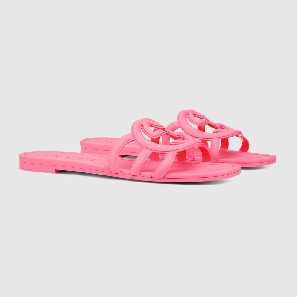 【公式】アクセサリーの激安通販 G Interlocking Women's slide rubber pink dark in sandal 靴