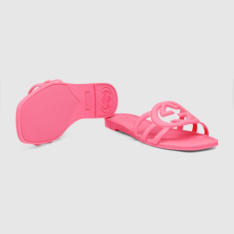 [GUCCI]★Double G Pink Rubber Sandals Gucci Double G Rubber Sandals in Pink | Lyst
