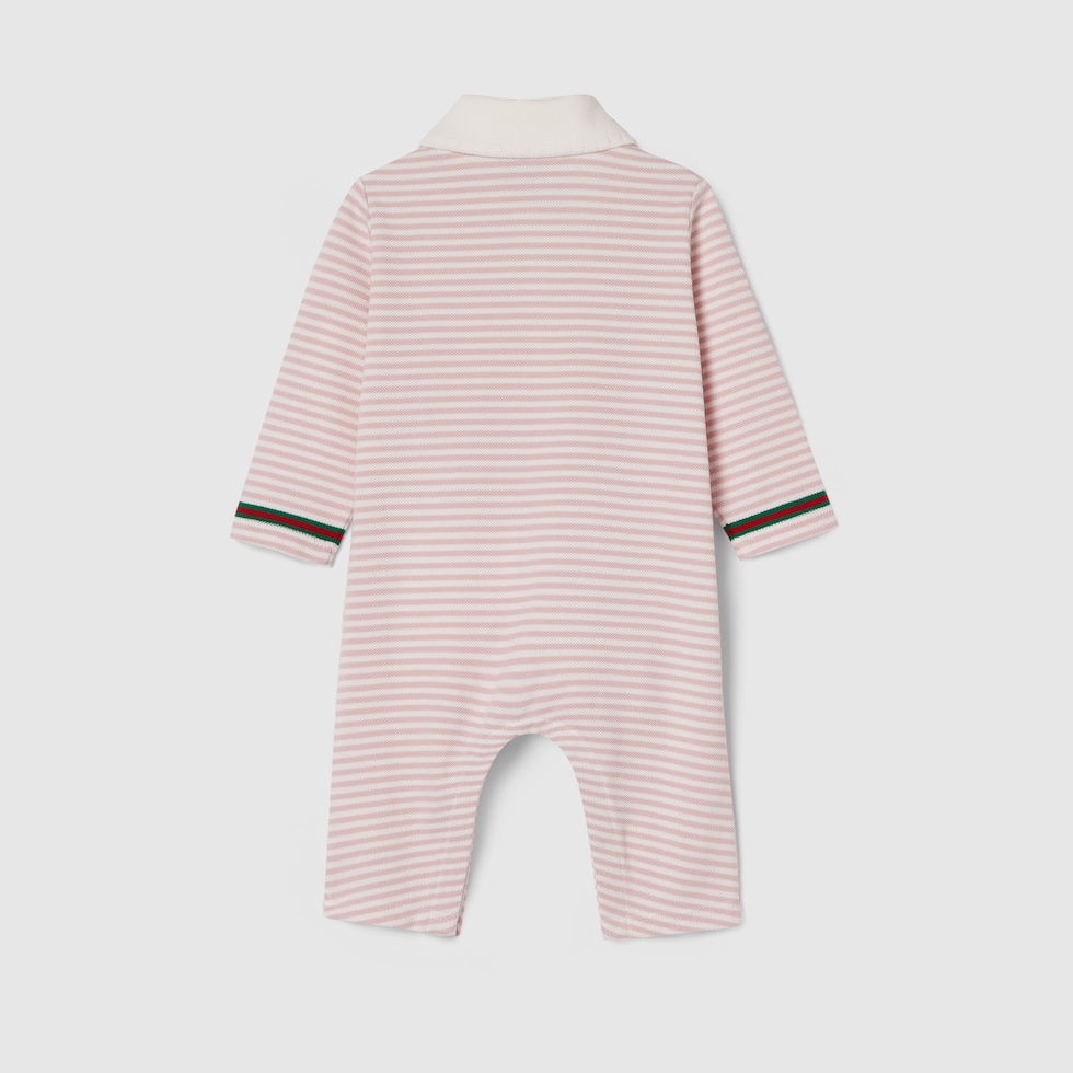 Baby embroidered cotton one-piece in white and pink | GUCCI® US