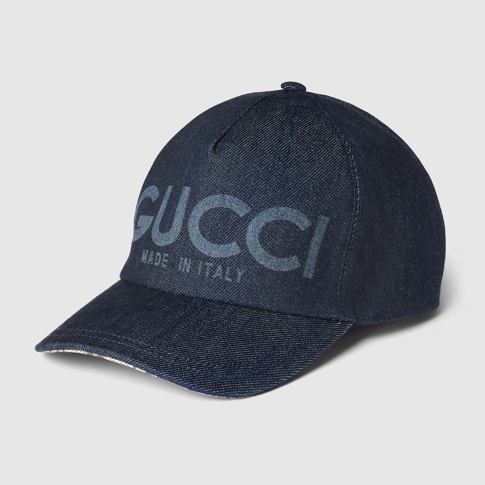 Lasered denim baseball hat in dark blue | GUCCI® US Lasered denim baseball hat in dark blue | GUCCI® US