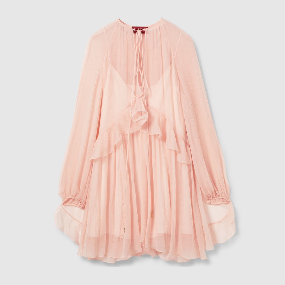Silk chiffon creponne dress in light pink | GUCCI® NL