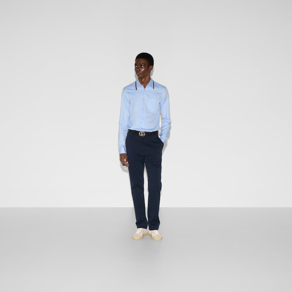 Oxford cotton shirt with Web in pale blue | GUCCI® US