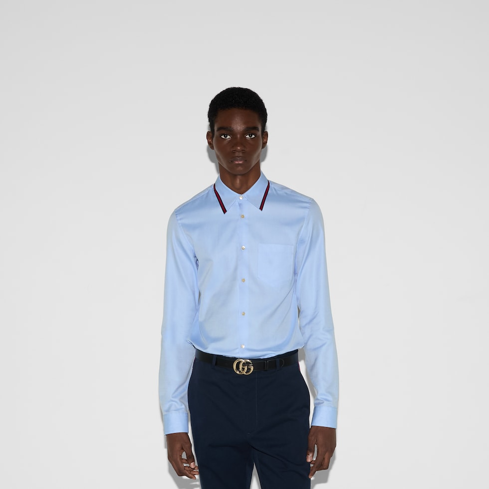 Oxford cotton shirt with Web in pale blue | GUCCI® US