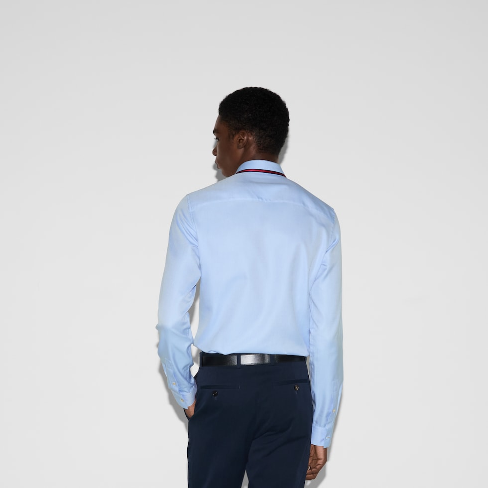 Oxford cotton shirt with Web in pale blue | GUCCI® US