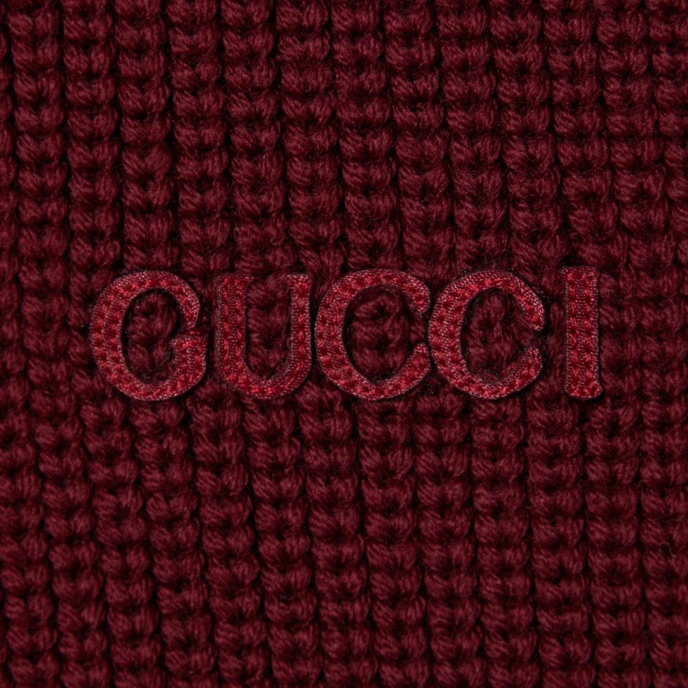 Knit wool cardigan with embroidery in bordeaux | GUCCI® US