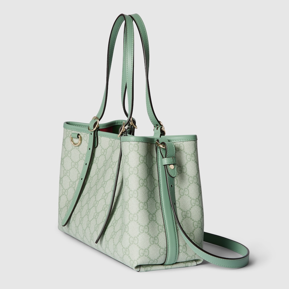 GG Emblem medium tote bag in sage green fabric | GUCCI® US