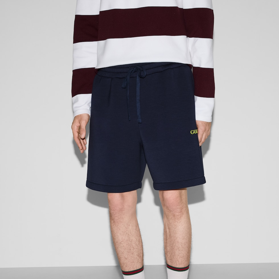 Jersey shorts with patch in blue | GUCCI® US