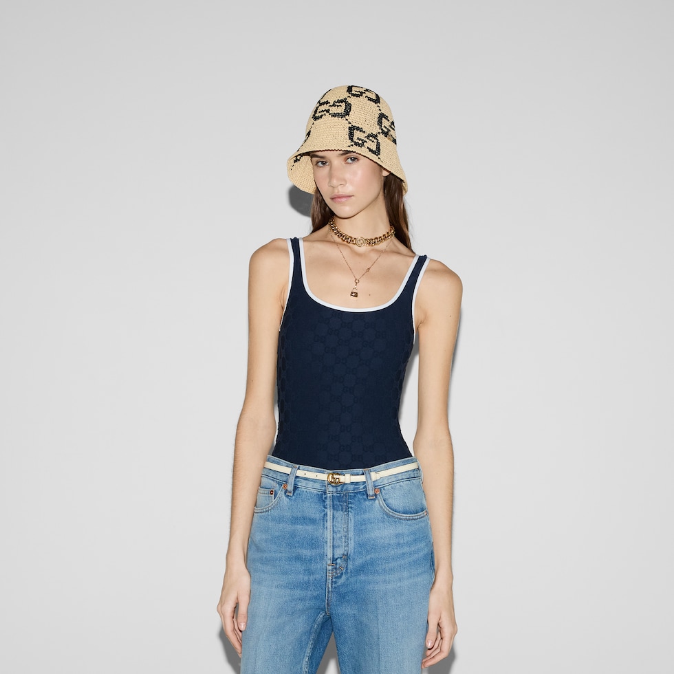 GG terrycloth swimsuit in blue | GUCCI® US