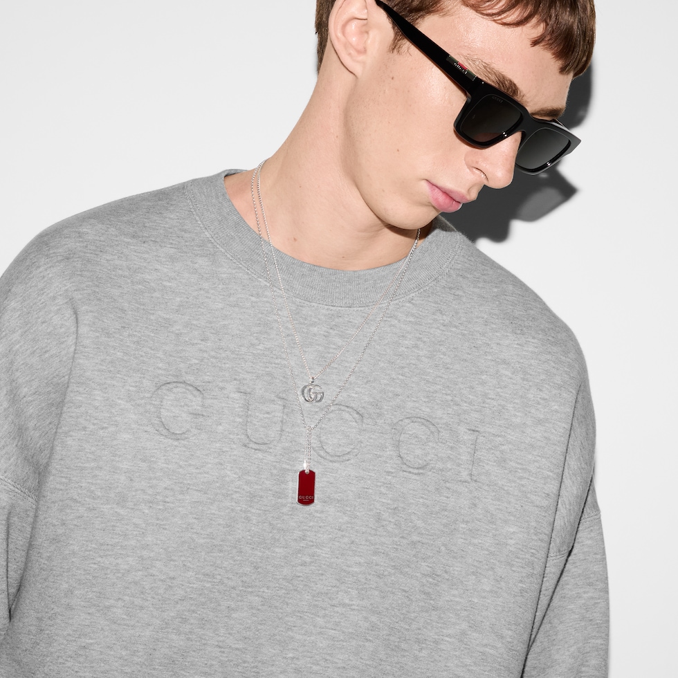 Embossed cotton jersey sweatshirt in grey | GUCCI® ES