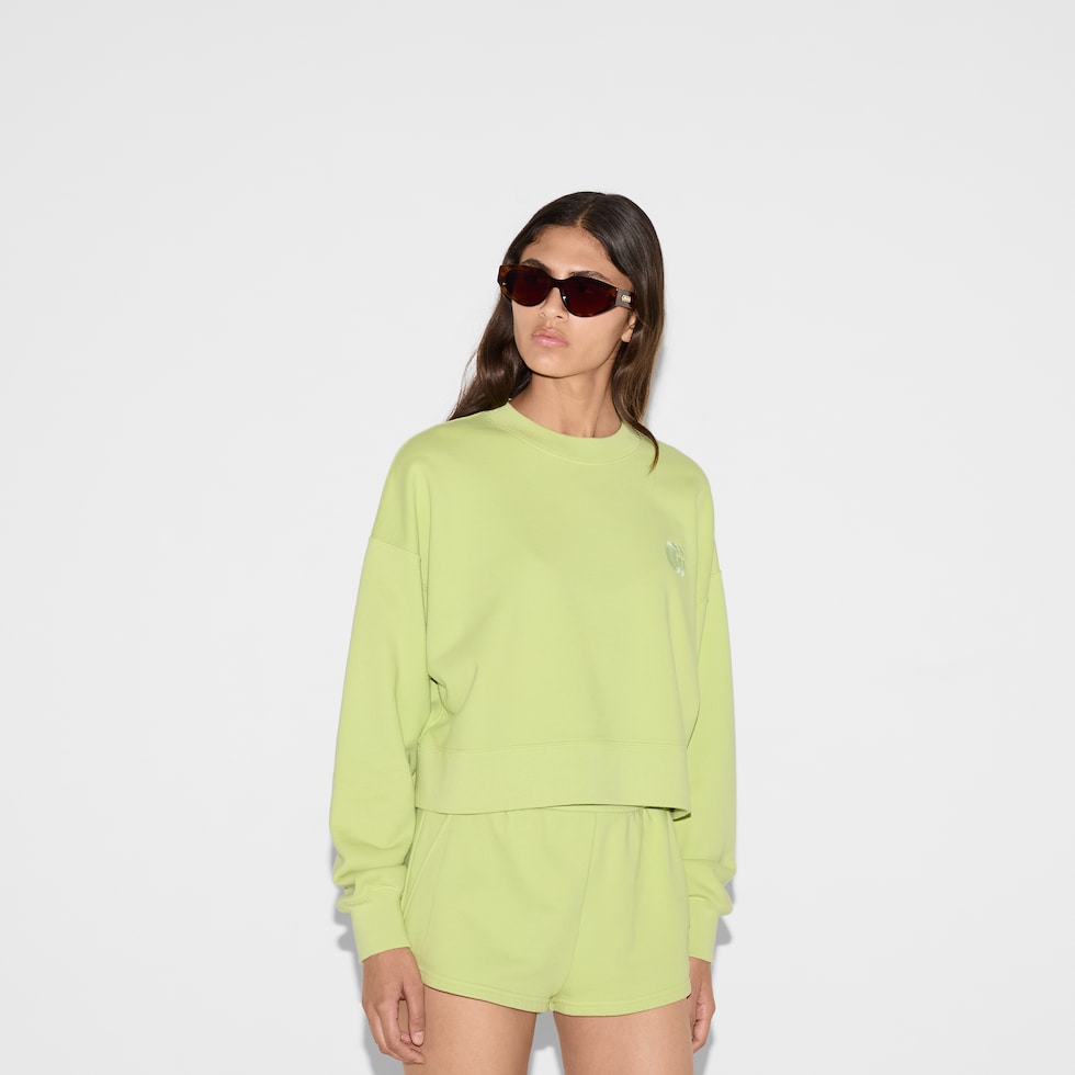 Embroidered cotton jersey sweatshirt in green | GUCCI® US Embroidered cotton jersey sweatshirt in green | GUCCI® US