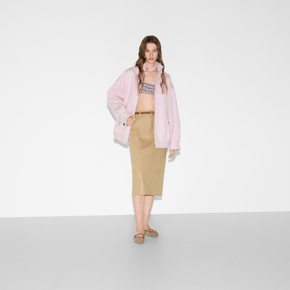 Embossed mid-length cotton drill skirt in beige | GUCCI® US