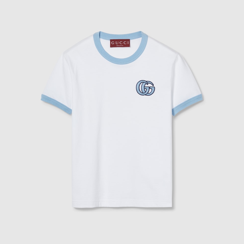 25新作 GUCCI COTTON JERSEY T-SHIRT WITH EMBROIDERY Tシャツ Cotton jersey T-shirt with embroidery in white | GUCCI® US