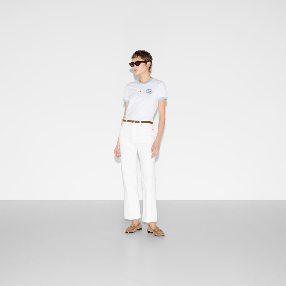 Cotton jersey T-shirt with embroidery in white | GUCCI® US