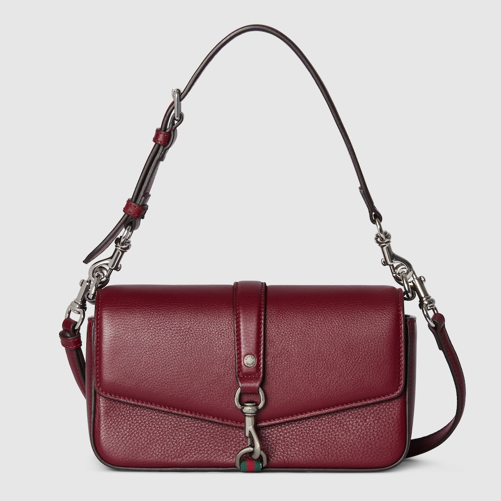 Small crossbody bag with hook closure in Rosso Ancora red