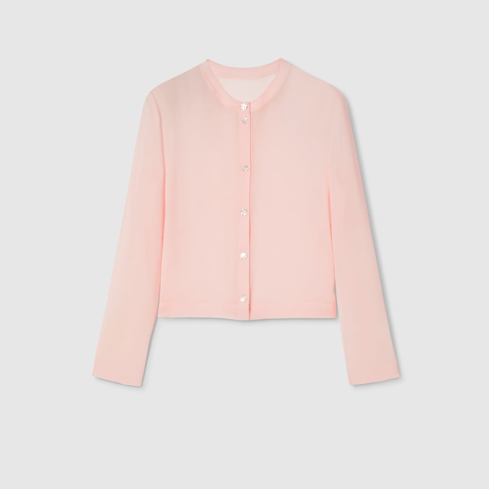 Light silk georgette silk top in pale pink | GUCCI® US