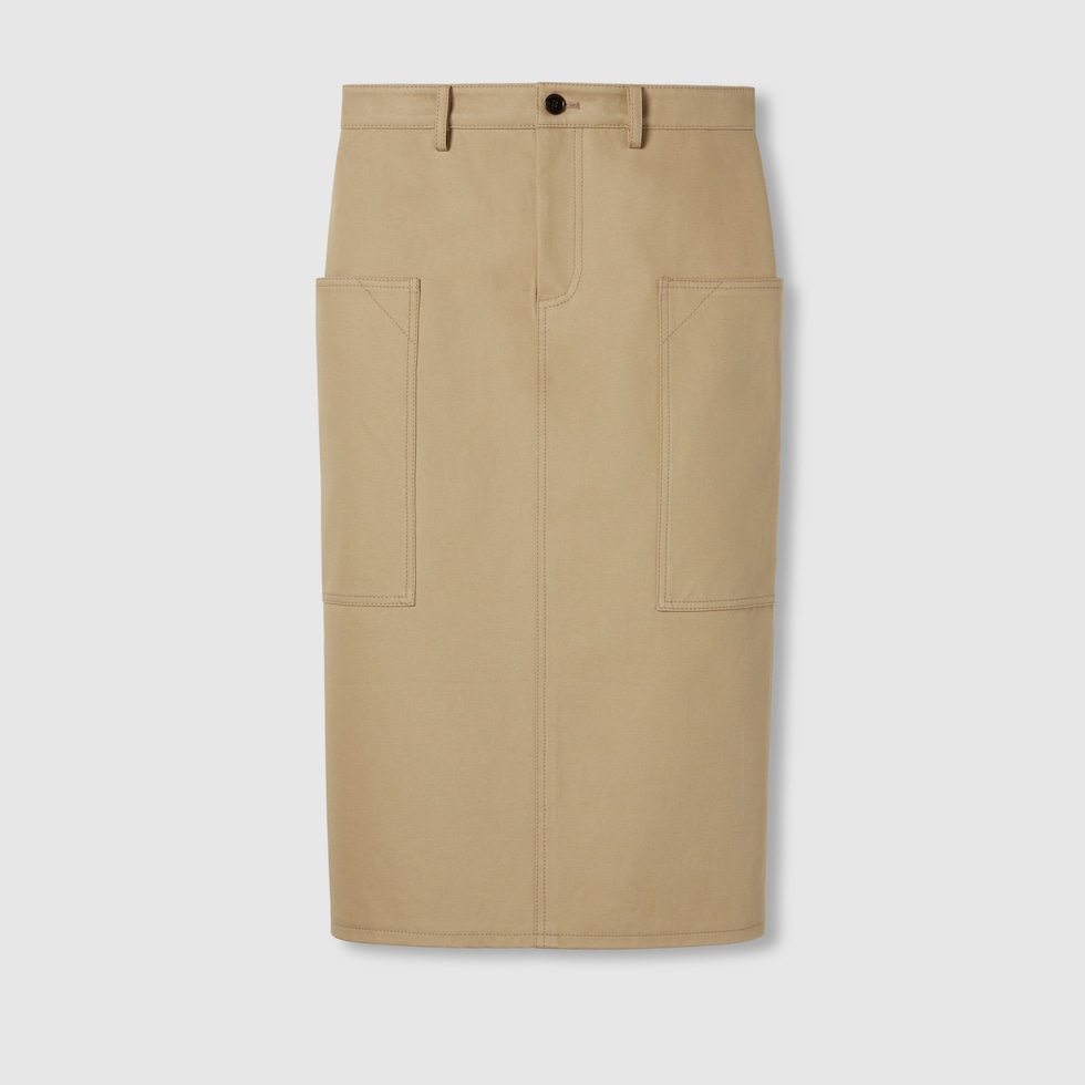 スカート GUCCI Women Mid Skirts 832799ZAS9N 7033 ORANGE Printed cotton mini skirt in orange and Rosso Ancora red