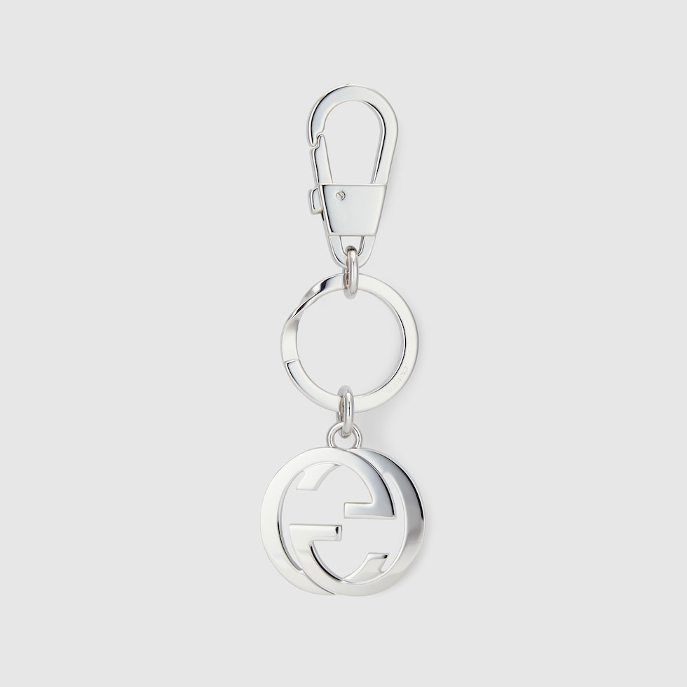 Interlocking G keychain in silver-toned metal | GUCCI® US