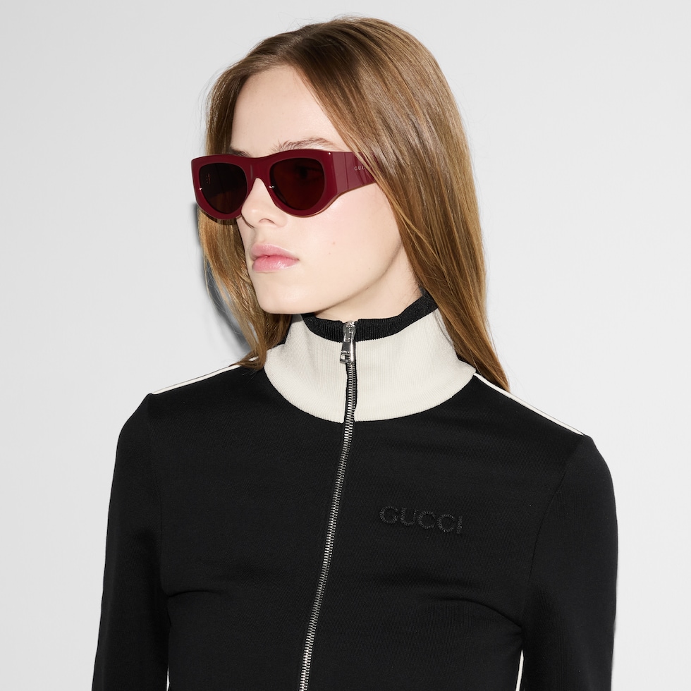 Cotton fleece zip jacket in black | GUCCI® US