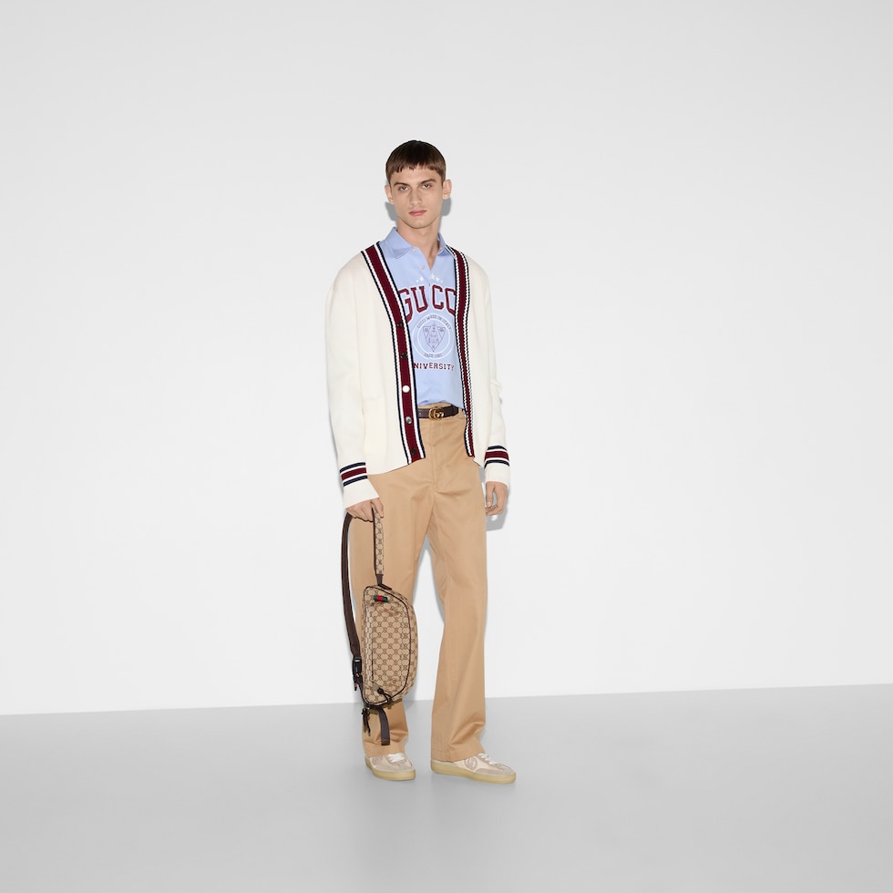 Wool knit cardigan with intarsia in white | GUCCI® US