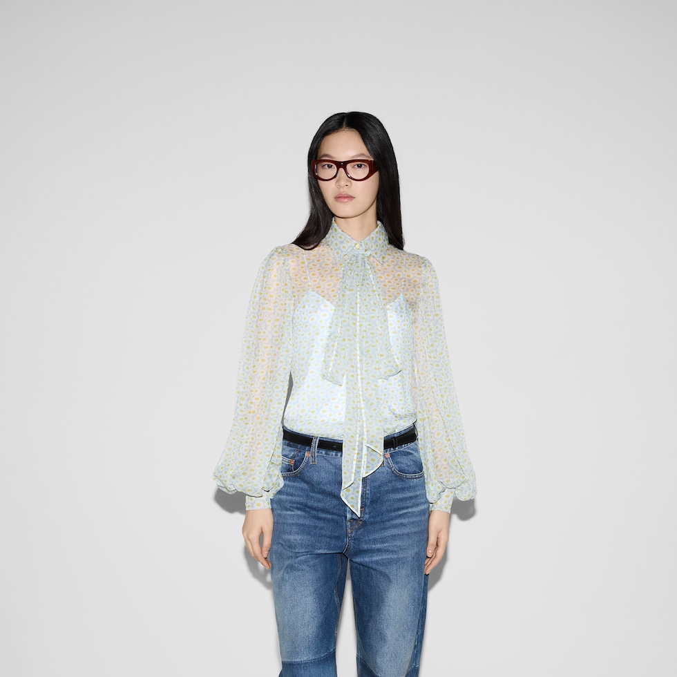 Printed silk chiffon shirt in multicolor | GUCCI® US