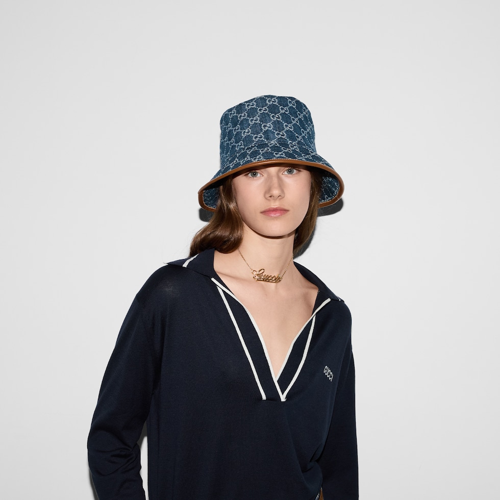 GG denim bucket hat in blue and white | GUCCI® SE