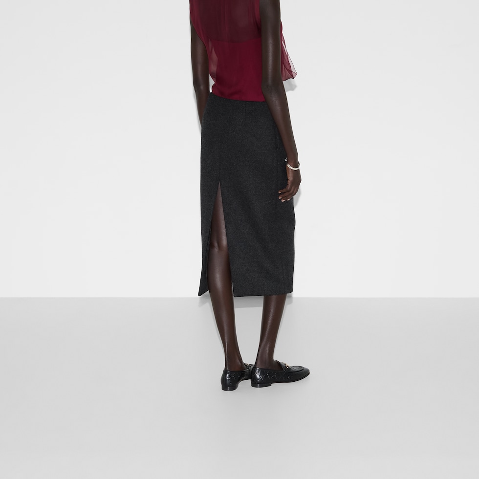スカート GUCCI SKIRT (811889ZAQW0 1179) Embroidered wool and silk skirt in dark grey and light grey