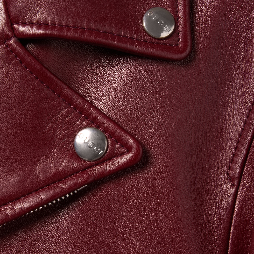 Leather biker jacket in rosso ancora red | GUCCI® US