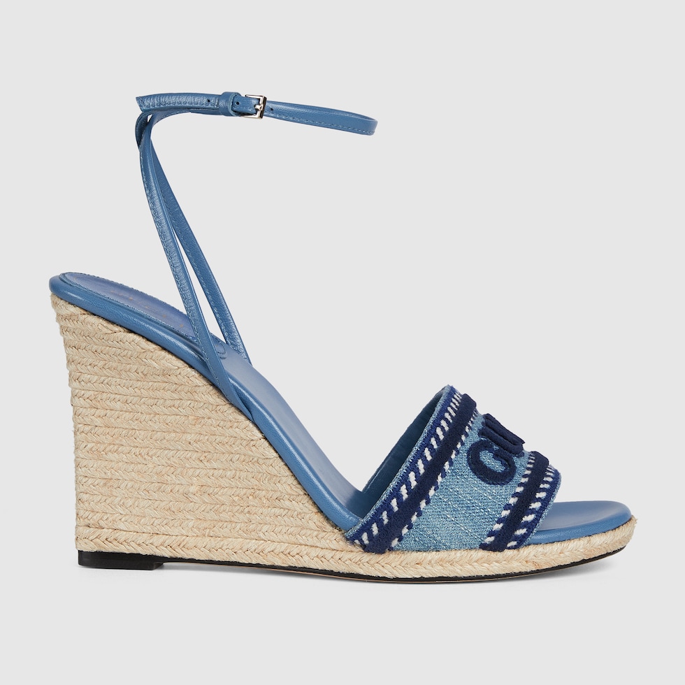 Women's 'Gucci' platform espadrille in light blue denim